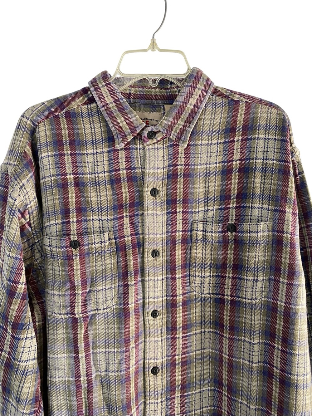 American Eagle Vintage Men XL Flannel green burgundy long sleeve button up shirt